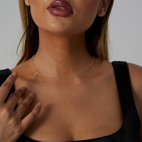 VIROMY Dainty 14K Gold Plated Minimalist Initial Name Choker Necklace
