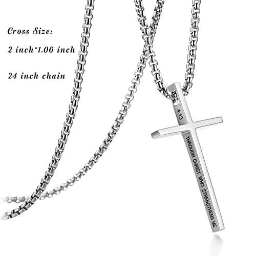 Philippians 4:13 Men's Rnivida Cross Necklace, Stainless Steel Christian Pendant