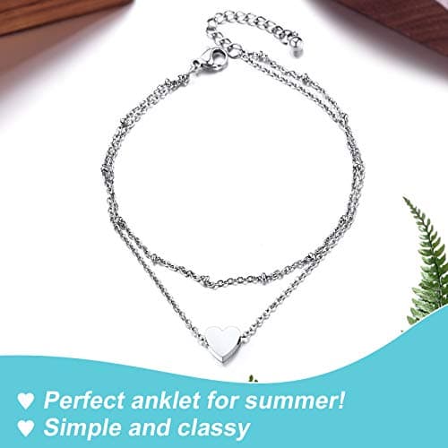ChainsPro Women's S925 Sterling Silver Adjustable Heart/Moon/Handcuff Anklet, Summer Jewelry Gift Box