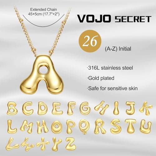 VOJO Gold Plated Balloon Letter Pendant Necklace for Women