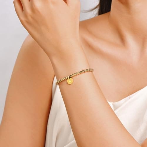 FERLYHR Gold-Plated Initial A-Z Charm Disc Bracelet for Women