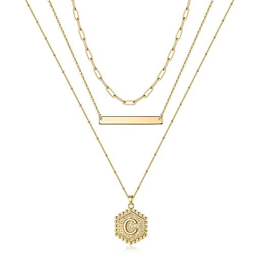 Turandoss Gold Plated Hexagon Letter Pendant Necklace for Women