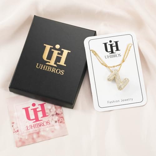 UHIBROS Gold Balloon Initial Necklace, Personalized 18K Gold Plated Alphabet Pendant