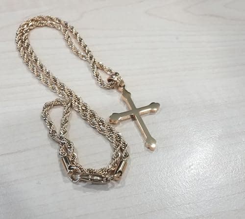 ADORATO JEWELRY 18K Gold Cross Pendant Charm with 3MM Rope Chain for Men & Women