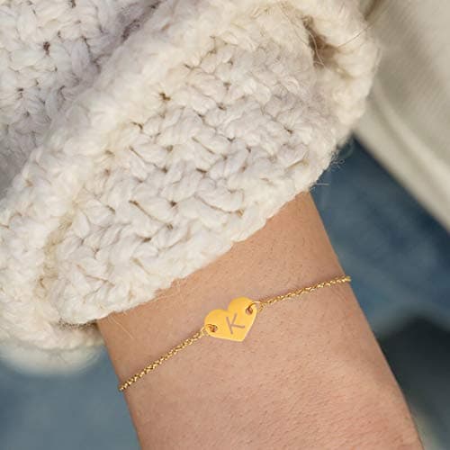 MOMOL Heart Initial 18K Gold Plated Charm Bracelet for Women