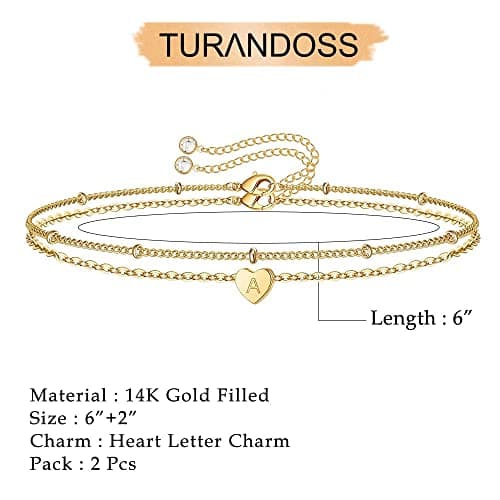 Dainty Heart Initial Bracelets for Women & Girls, 14K Gold Filled Personalized Jewelry Gifts