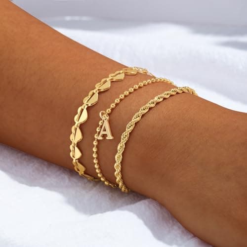Tasiso 18K Gold Plated Initial Bracelet for Women Dainty Monogram Jewelry Gifts