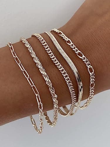 DEARMAY 14K Gold Women's Cute Tennis Beaded Link Dainty Bracelet