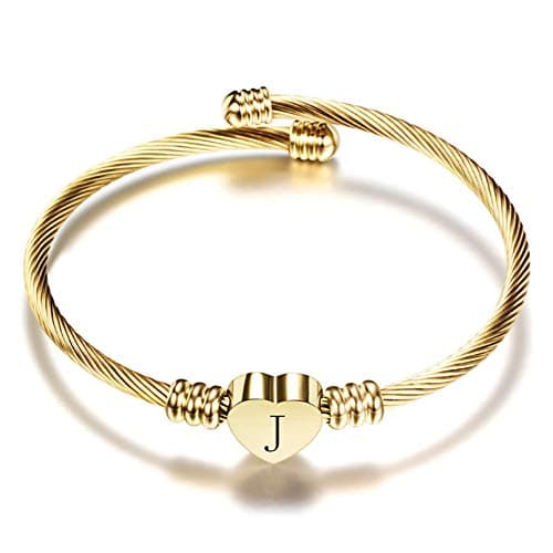 Women's Gold Plated Heart Initial C Bracelets Stainless Steel Birthday Jewelry