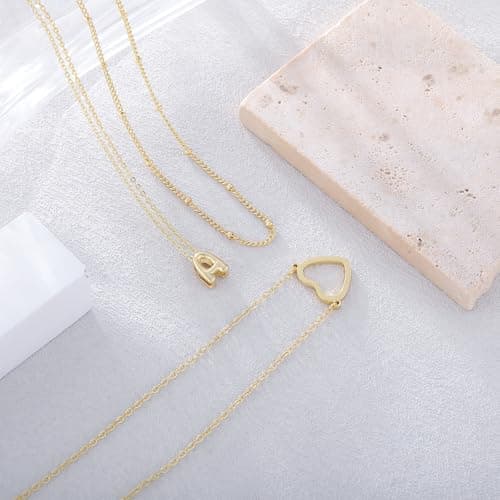 Coshilta Women's Trendy Heart Letter 14k Gold Plated Layered Necklace
