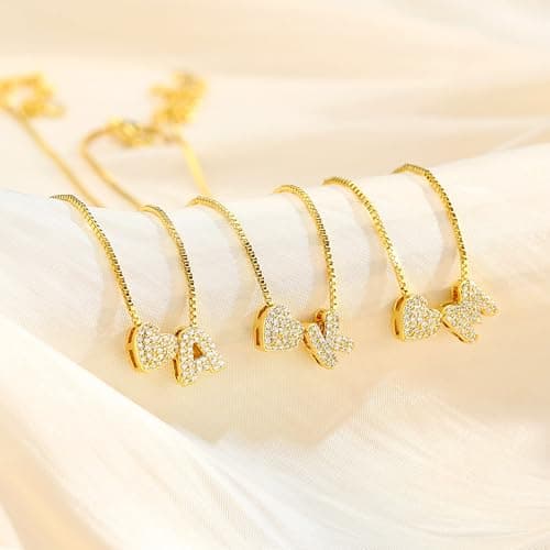 Turandoss Gold Heart Initial Necklace for Women