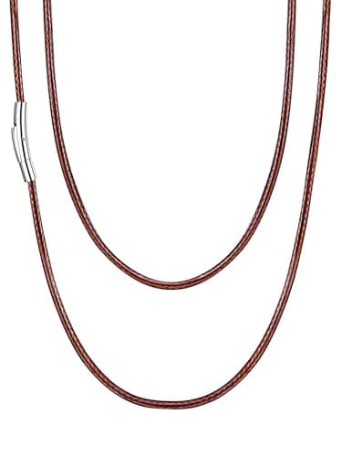 Customizable U7 Leather Cord Necklace - Black/Brown 3mm/2mm, Stainless Steel Clasp, 16-30"