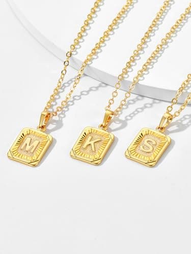 A-Z 26 Letter Monogram Necklace in 18K Gold/Platinum Plated Square Initials for Him and Her