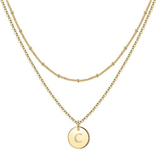 IEFWELL Initial Necklaces for Women & Girls - Gold, Silver, Rose Gold Hammered Coin Jewelry
