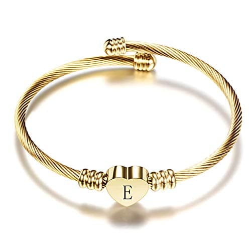Women's Gold Plated Heart Initial C Bracelets Stainless Steel Birthday Jewelry