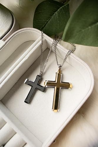 Boston Bay Diamonds Men's Cross Pendant Necklace, 316L Stainless Steel, 24" Curb Chain