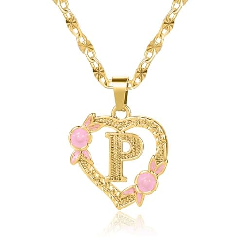 Qitian Initial Heart Pendant Necklace for Women Alphabet Gift