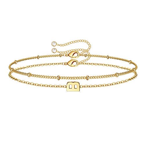 Mooham Initial Bracelets - Layered Letter Charm, Personalized Gold Jewelry for Women