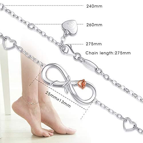 BlingGem Women's Sterling Silver Rose Gold Infinite Anklet Necklace Summer Jewelry Gift
