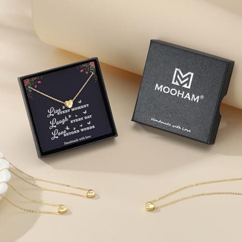 Mooham Initial Heart Cubic Zirconia Pendant Necklace for Women
