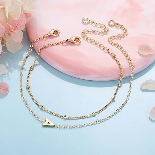 M MOOHAM Initial Bracelets for Women - Personalized Gold Letter Charm Jewelry