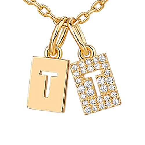 PavoI 14K Gold Plated Initial Double Dog Tag CZ Necklace for Women
