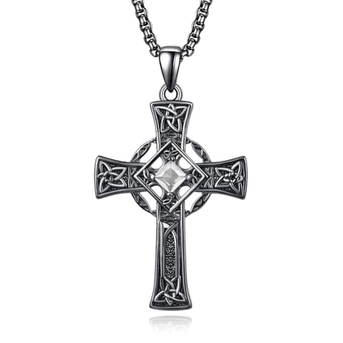Admetus Sterling Silver Celtic Cross Necklace for Men with Birthstone Chain