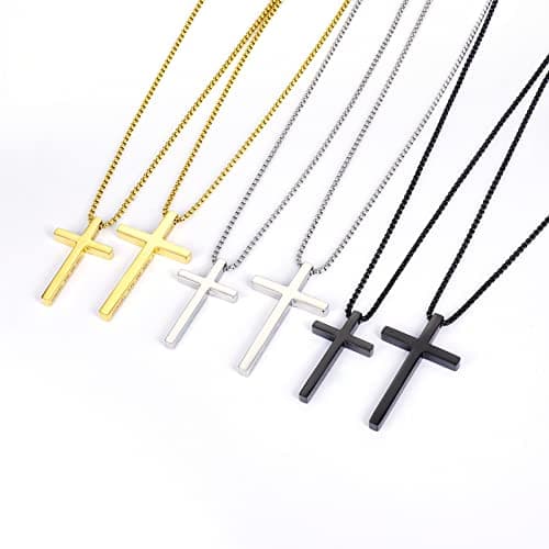 Stainless Steel Minimalist Cross Necklace for Men, Faith & Baptism Gifts, 18" Chain, 1.5" Pendant