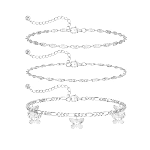 DEARMAY Dainty Silver Anklets for Women Waterproof S925 Sterling Silver Anklets Set