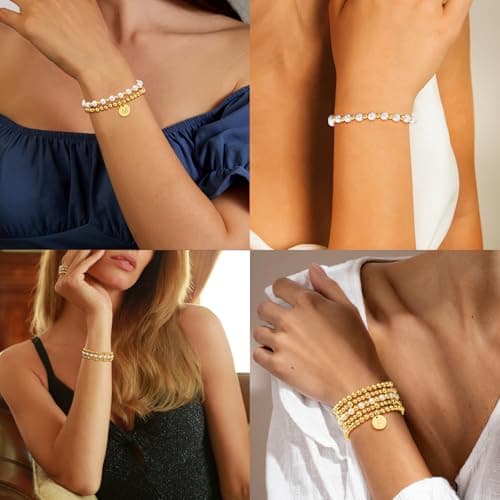 VULETO 18K Gold Plated A-Z Initial Beadedbracelet Set