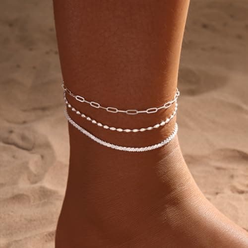 MIDEEO Women's 14K Gold Heart Herringbone Anklets Rhinestone Jewelry Gift