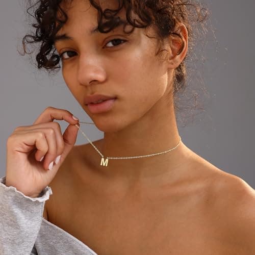 14k Gold Plated Dainty Initial Letter Pendant Choker for Women