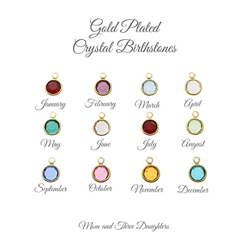 MOM & THREE DAUGHTERS Personalized Rainbow Charm Necklace with Birthstone