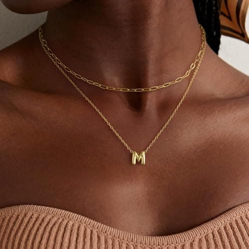 CUEZIY Women's 14K Gold Plated A-Z Initial Layered Choker Necklaces Small Cute Trendy Gifts