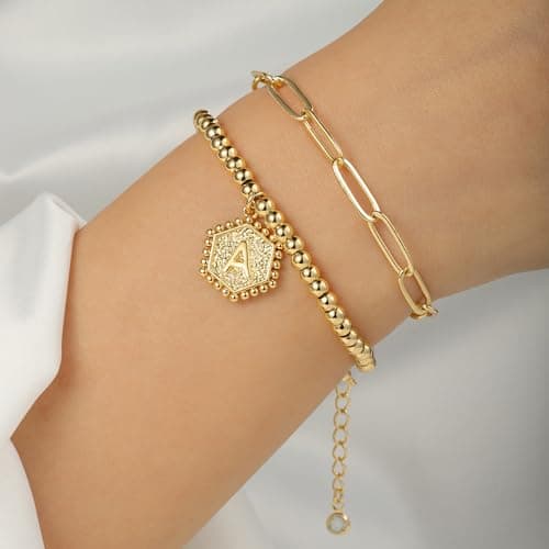 IEFWELL 14K Gold & Silver Rose Gold Initial Bracelets for Women & Teen Girls