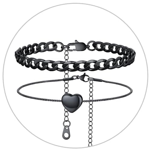 Stainless Steel Cuban Link Anklet Sets for Women, Adjustable 8.5"-10.5"