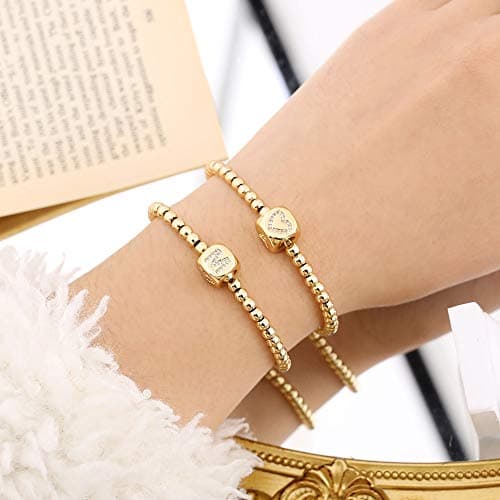 Yoosteel Initial Bead Bracelets, Personalized Gold/Silver Plated Jewelry Gifts