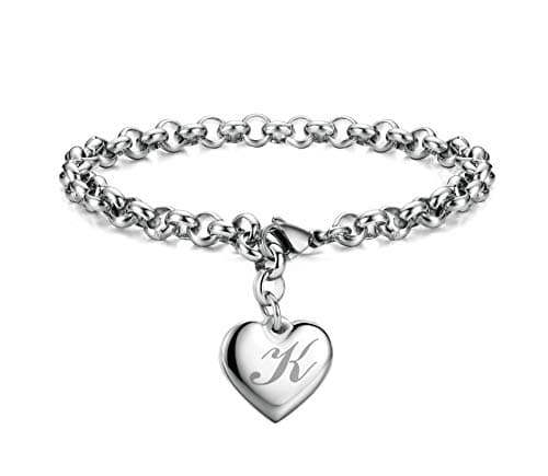 Monily Initial Charm Heart Bracelet Jewelry for Teen Girls