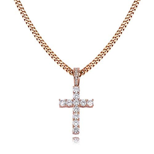 TOPGRILLZ Gold Heart Cross Necklace 14K Silver Plated Cubic Zirconia Pendant