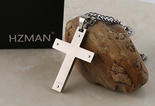 HZMAN Men's Stainless Steel Jesus Crucifix Pendant Necklace