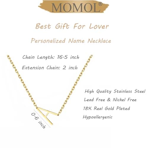 MOMOL Sideways Gold Initial Gold-Plated Stainless Steel Pendant Necklace