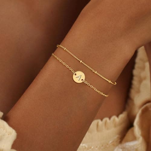 Trendy 18K Gold Initial Bracelets for Women