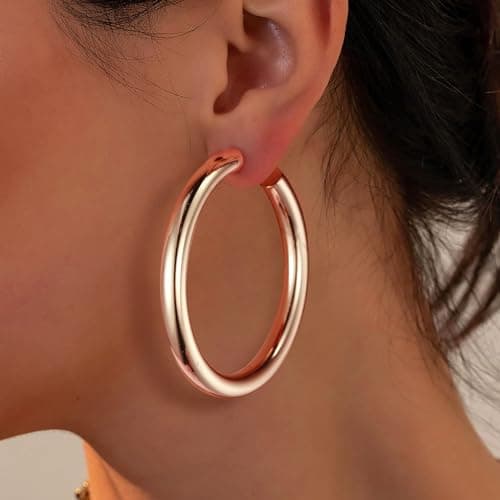 Ursteel 14K Rose Gold Plated Chunky Hoop Earrings for Women