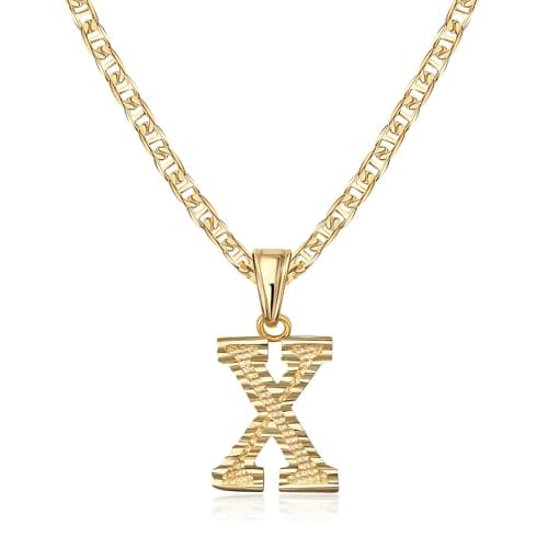 Barzel 18K Gold Plated Diamond Cut Initial Necklace, 18" Chain + 2" Ext, Made in Brazil