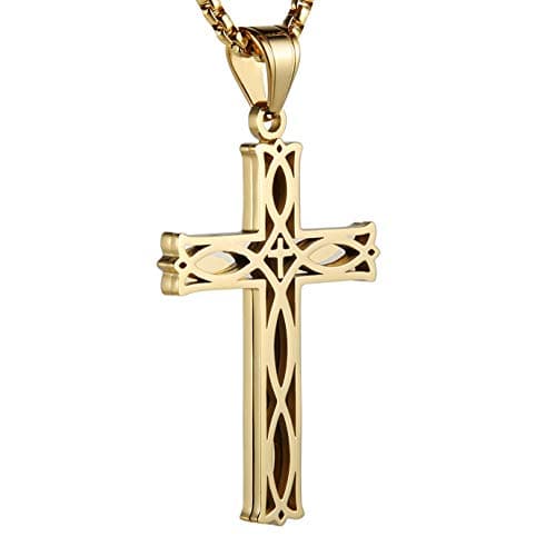 HZMAN Men's Stainless Steel Infinity Celtic Cross Pendant Necklace, 22+2" Chain