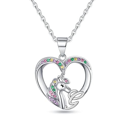 BRIJEWLIC Silver Cursive Initial CZ Heart Necklace for Girls & Teen Girls