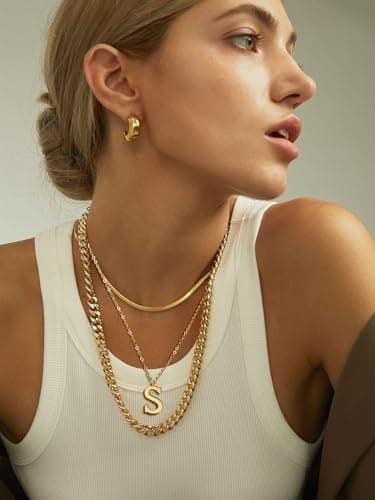 PROSTEEL Women's Trendy Gold Plated Black 316 Stainless Steel Initial Necklace, Adjustable 20-22"imentierten Mineralwass