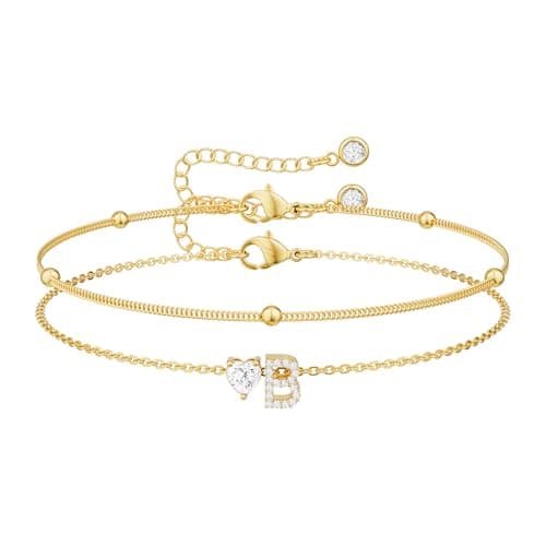 Tewiky Initial Heart Gold Bracelets for Women 14K Gold Plated Zircon Charm Charms Jewelry Gift