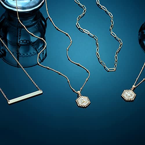 Turandoss Gold Plated Hexagon Letter Pendant Necklace for Women