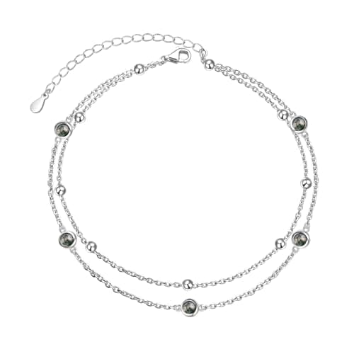 Flyow Sterling Silver Heart Charm Adjustable Anklet for Women